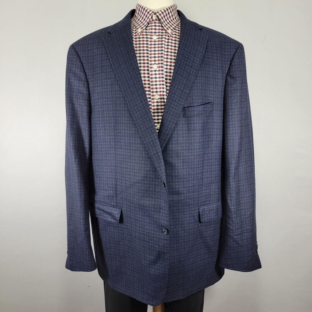 Daniel Cremieux Men's Sport Coat Blazer Two Button Navy Blue Checked Wool 52L
